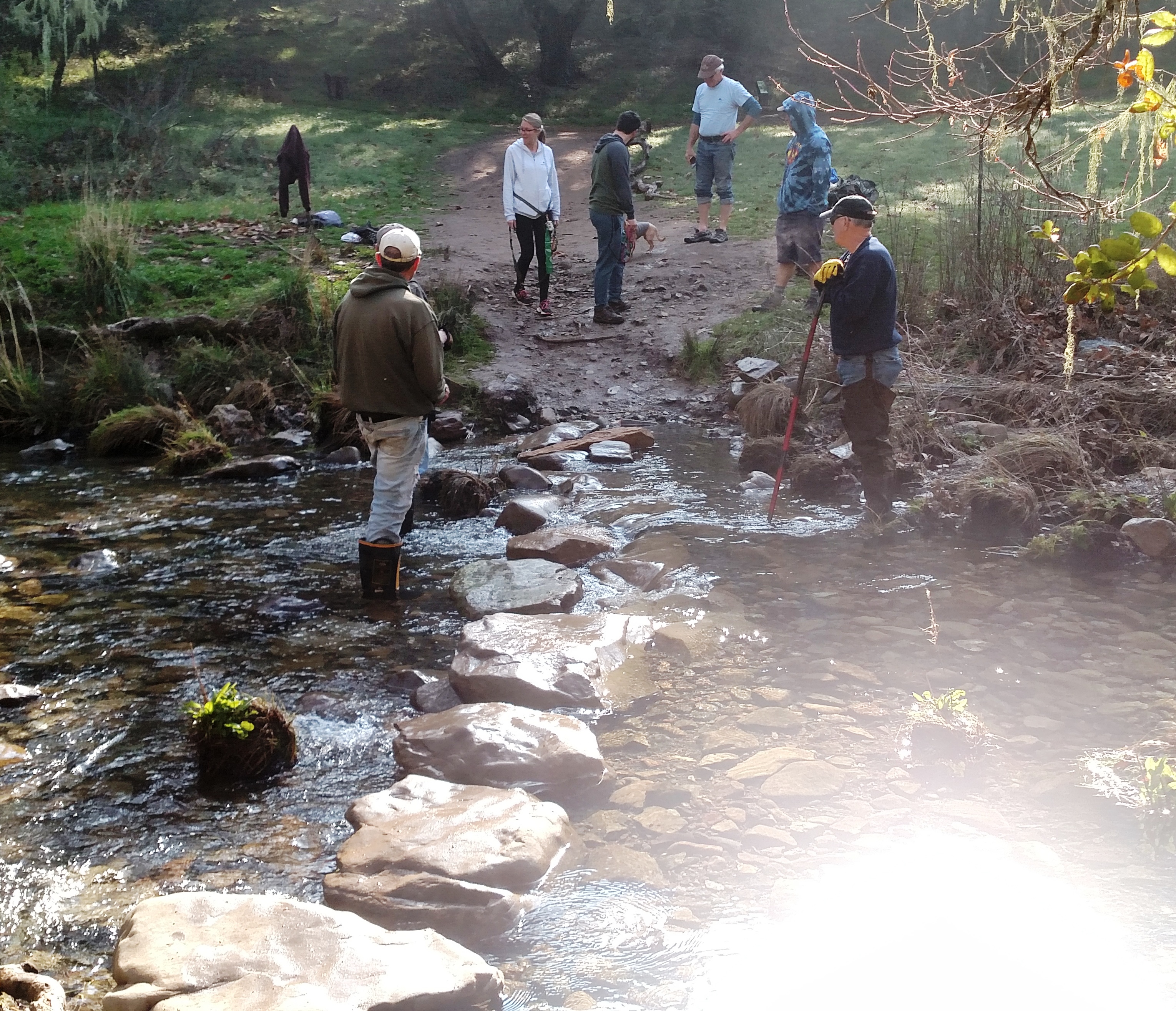 The first hikers to use the improved creek crossing!